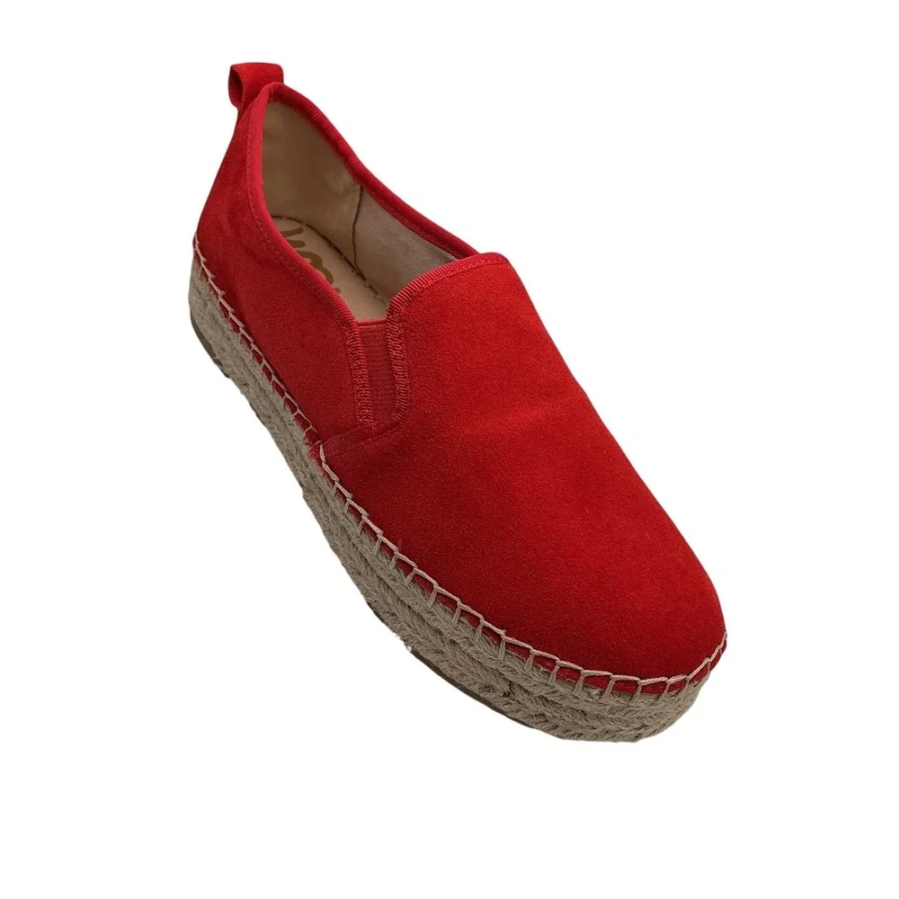 Sam Edelman Carrin Red Suede Espadrille Slip On Platform Sneakers Womens 7M 37
